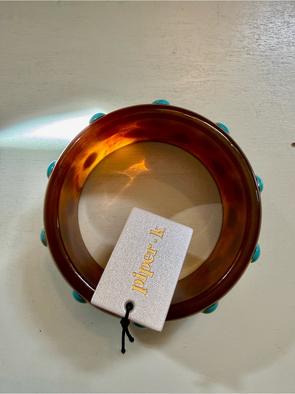 piper•k Tortoiseshell Resin Bangle with Turquoise Accents - Picture 7 of 8